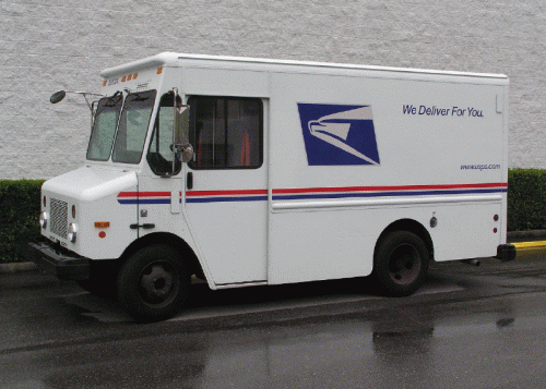 A hybrid USPS truck.