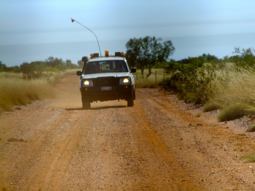 Scientists travel the back roads of western Australia to collect samples of rocks.